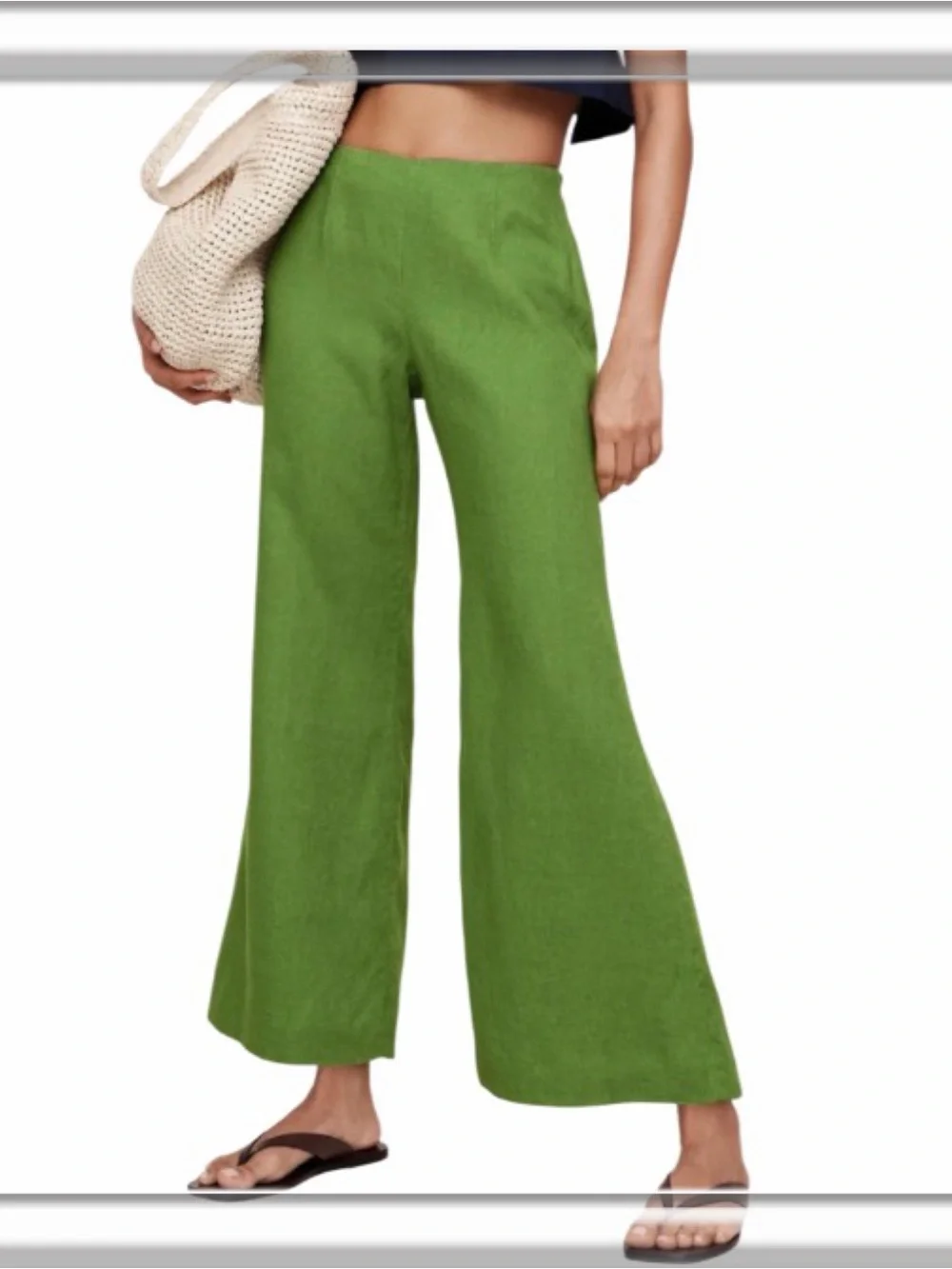 Banana Republic Mid-Rise Kick-Flare 100% Linen Ankle Pant Size 14 Green